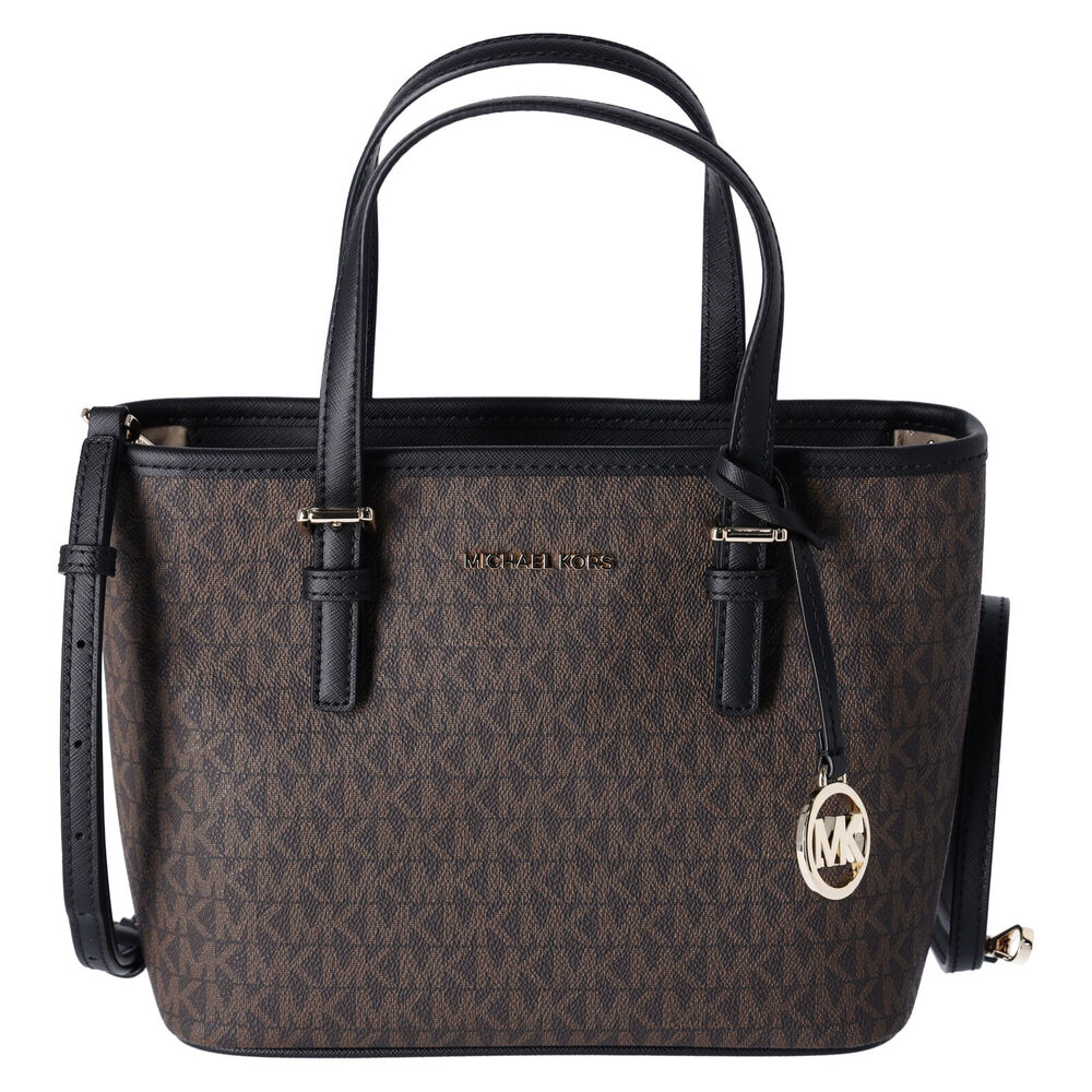 Michael Kors Jet Set Small XS Carryall Convertible Tote Crossbody Brown MK Black